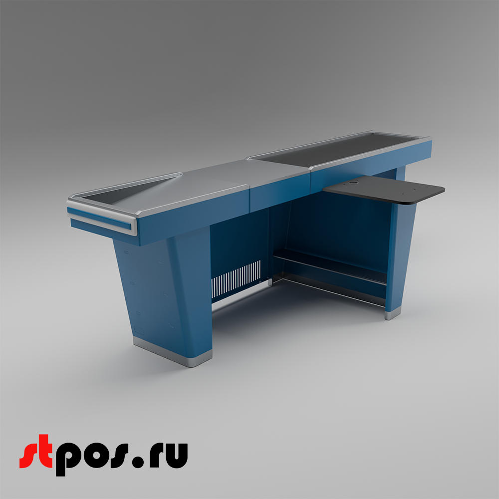 02_Кассовый бокс Stream-L-290-Т150 (тр-р 150см,шл_нерж.,б_выр,уз_нак), RAL5005, Синий, Правый