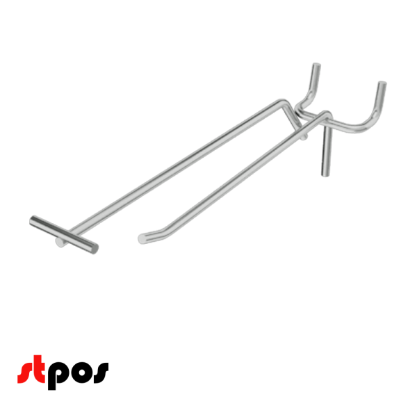 04_Крючок для перфорации одинарный с ценникодержателем 200мм, хром, d4.8мм, шаг 45мм