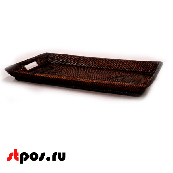 00_Поднос плетенный прямоугольный из натурального ротанга, 550х350х60 мм, Коричневый