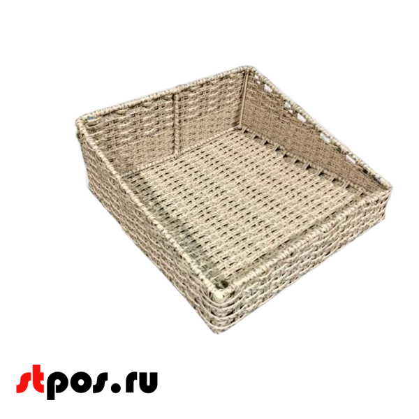 00_Корзина плетеная прямая 400х400х150(80) мм со скосом, Полиротанг, Натуральный цвет