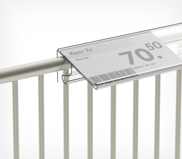 04_Ценникодержатель на корзины из металлических прутьев KOL39, 1000мм. Прозрачный цвет 04_Ценникодержатель на корзины из металлических прутьев KOL39, 1000мм. Прозрачный цвет