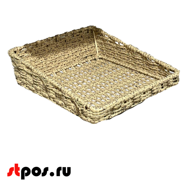 00_Корзина плетеная прямая 300х300х150(70) мм со скосом, Полиротанг, Натуральный цвет