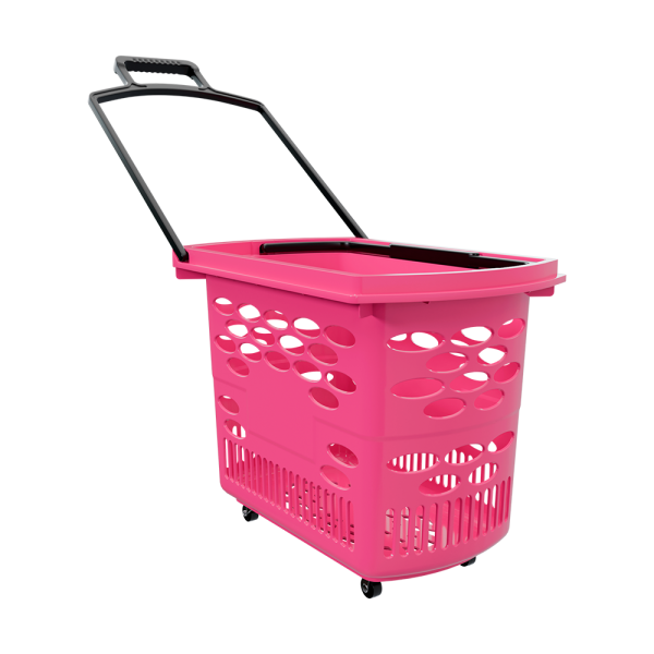 sk_Корзина-тележка пластиковая 4 колеса 38 литров TECHNO, с 2 черными ручками, RAL4010, Фуксия