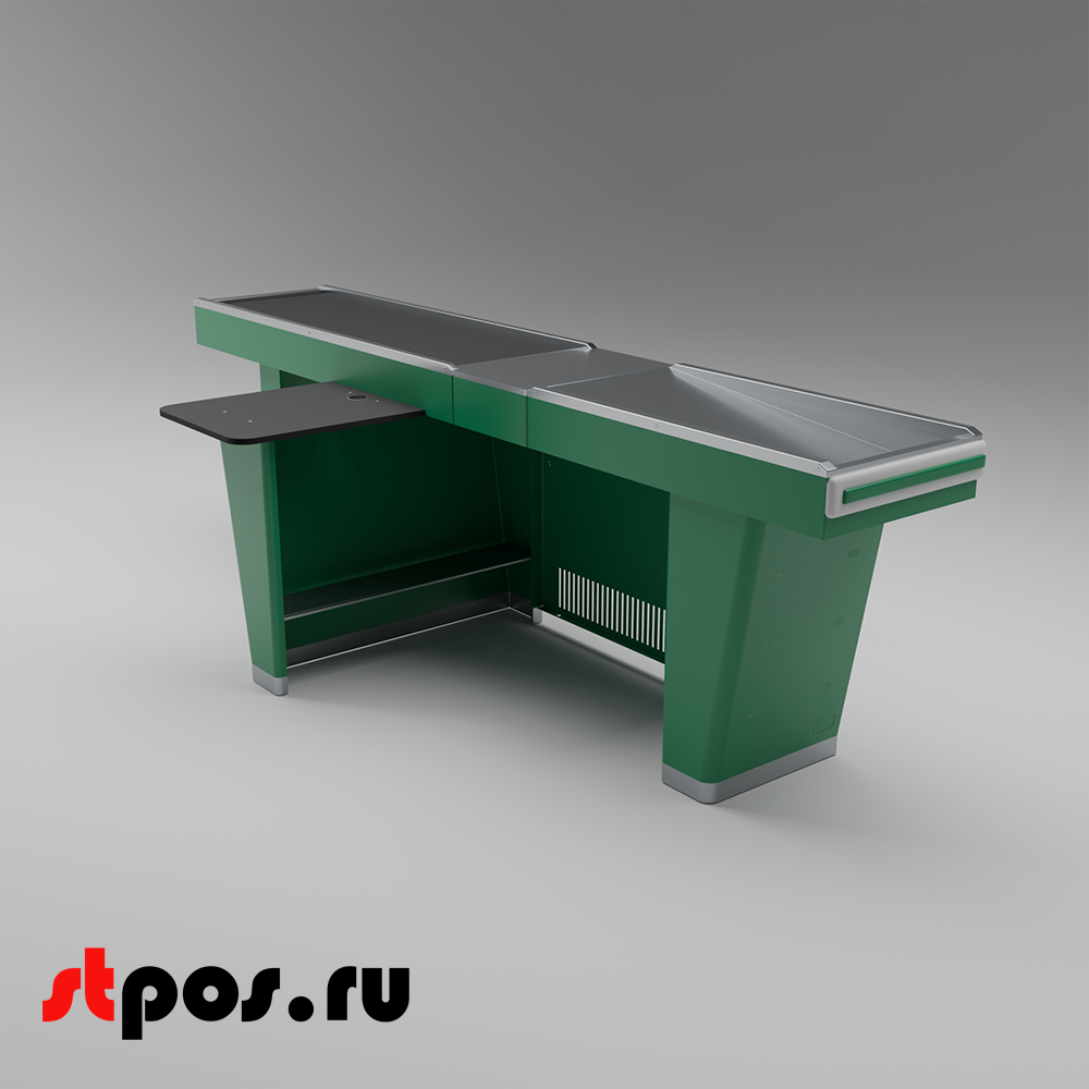 02_Кассовый бокс Stream-L-290S-Т150 (тр-р 150см,шл_нерж, б_выр.,уз_нак), RAL6029, Зеленый, Левый