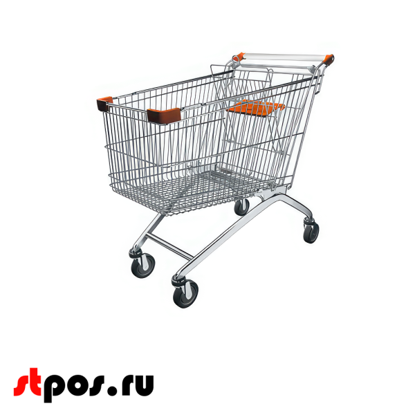 00_Тележка покупательская 150л, цинк+лак, c детским сидением (европейский тип), Оранжевый