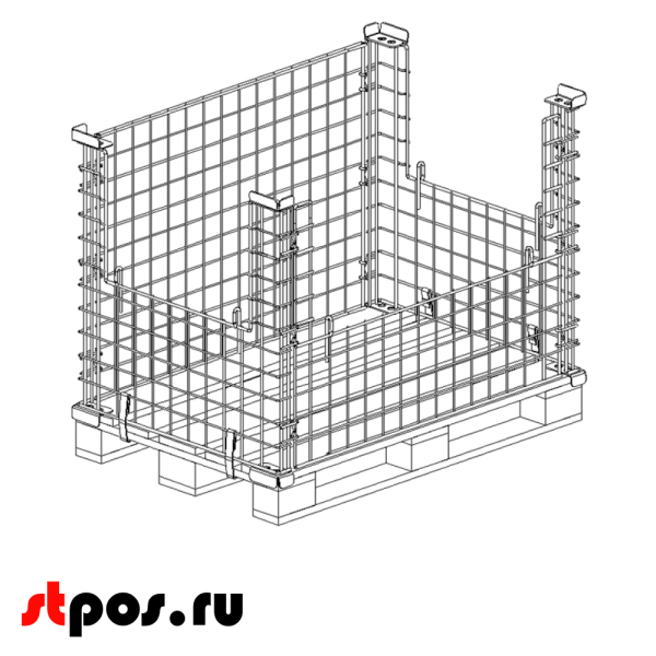 00_Бокс паллетный 1200х800х800мм, Тип 9, Цинк (с 3 откид. бортами 21, 560х345905х380мм) Нордика