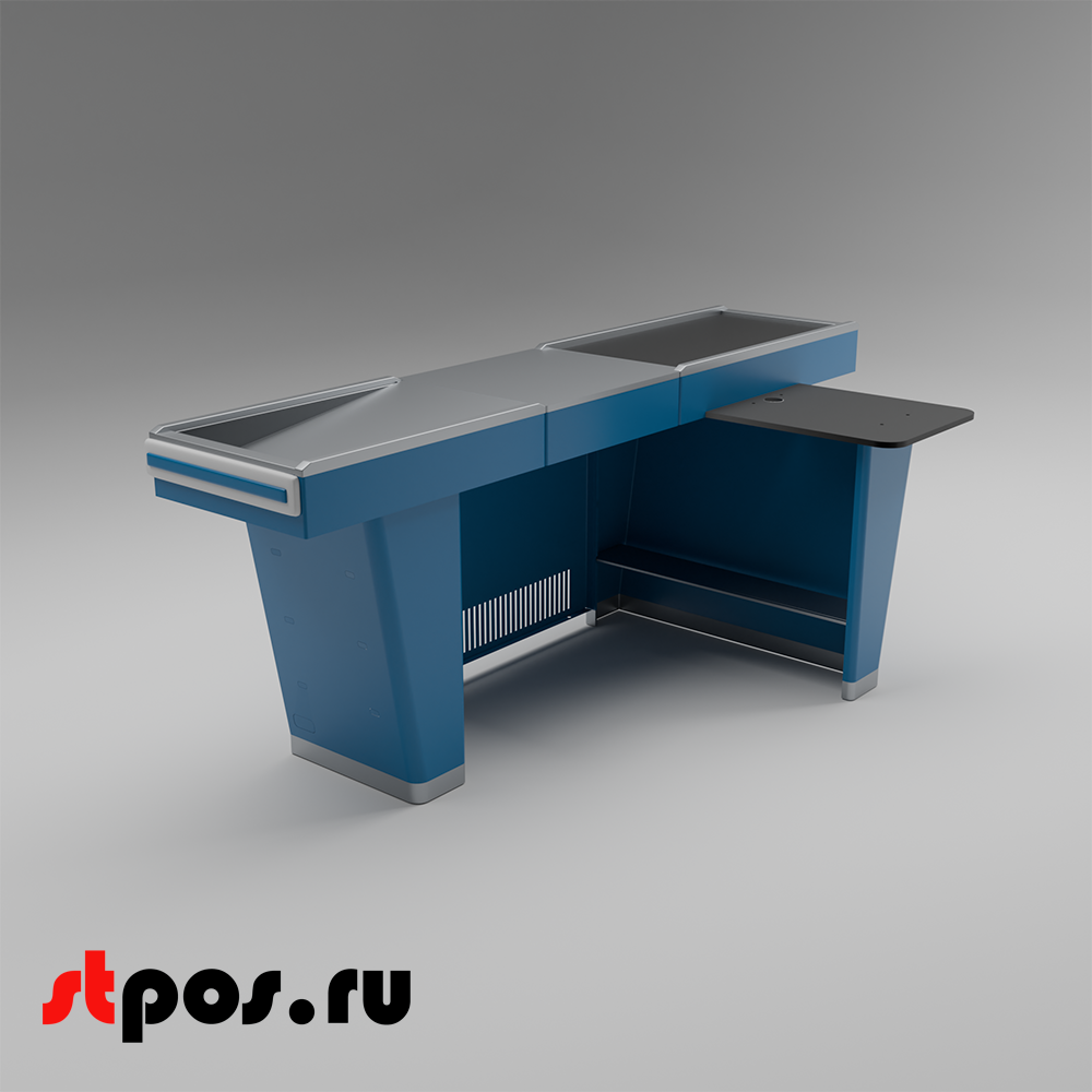 02_Кассовый бокс Stream-L-220-Т90 (тр-р 90см, ш.нерж.,без вырезов,узкий нак.), RAL5005, Синий, Правый