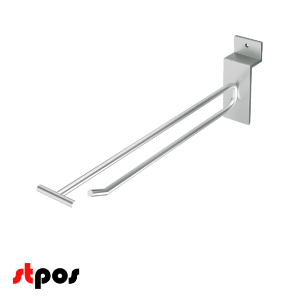 00_Крючок для экономпанели одинарный с ценникодержателем 200мм, d4,8, хром