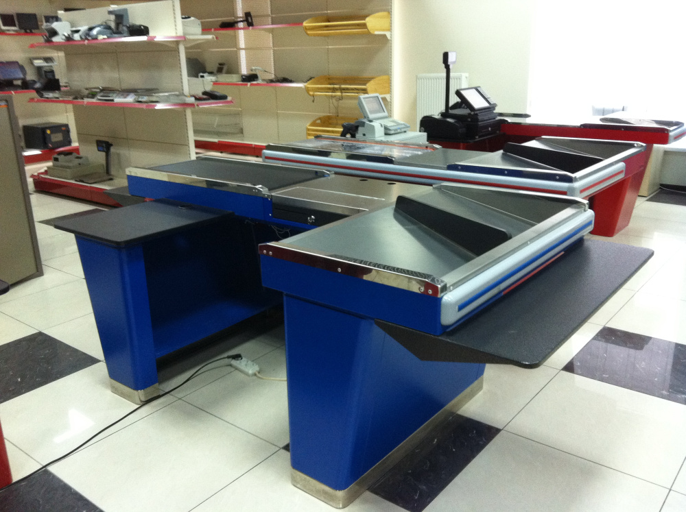 02_Кассовый бокс Stream-XL-220-Т90 (тр-р 90см, ш.нерж.,без вырезов,шир. нак.), RAL5005, Синий, Левый