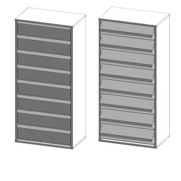 1_Шкаф для сигарет, 8 секции, 665мм с креплением на стеллаж, набор, RAL9016, глянец, б/лотков, Норди