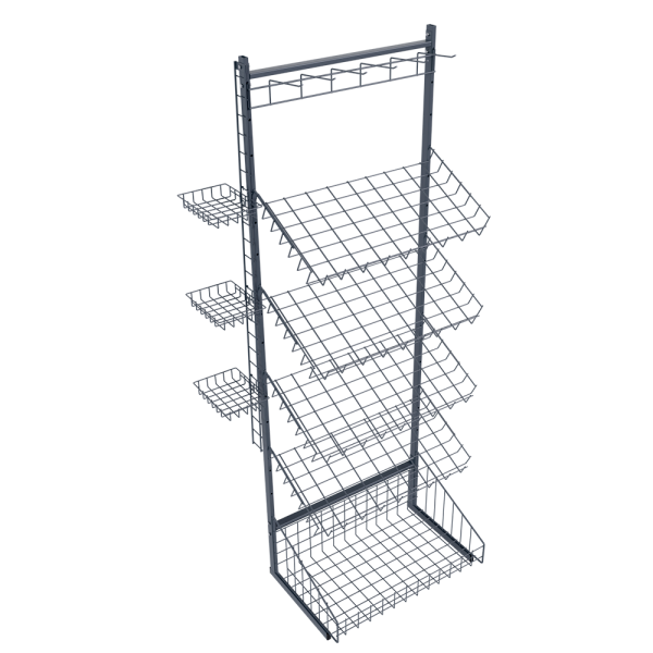 sk_1_НАБОР Стойка прикассовая для выпечки 640мм(1корз,4полки накл,1греб. штыр,3полки мини),RAL7024 Серый