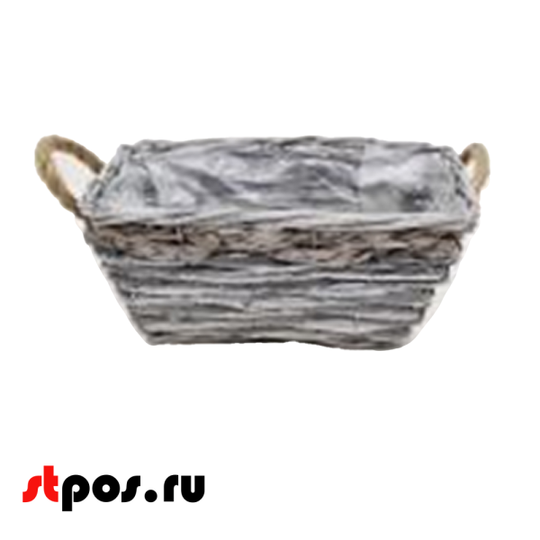 00_Корзина прямоугольная плетеная из натуральной ивовой лозы, с двумя ручками, внутри пленка, 280х200мм