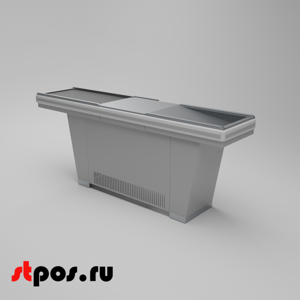 00_Кассовый бокс Stream-L-220-Т90 (тр-р 90см, ш.нерж.,без вырезов,узкий нак.), RAL9022, Серый, Правый