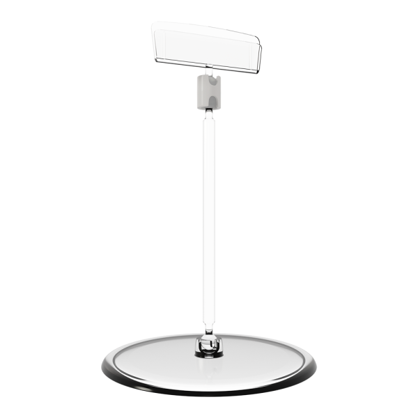 sk_Шарнирный ценникодержатель на большой круглой подставке BASE-XL-CLIP, ножка 100мм, Прозрачный