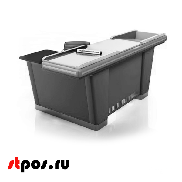 00_Кассовый бокс Stream-L-200 v2.0 (шлиф. нерж., без вырезов, узкий накоп) RAL7024, Серый, Правый