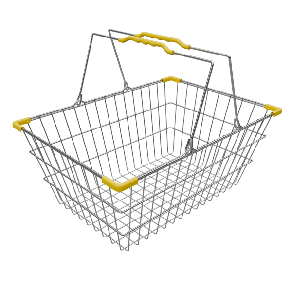 sk_Корзина покупательская металлическая с двумя складывающимися ручками 22 л, Хром, Жёлтая