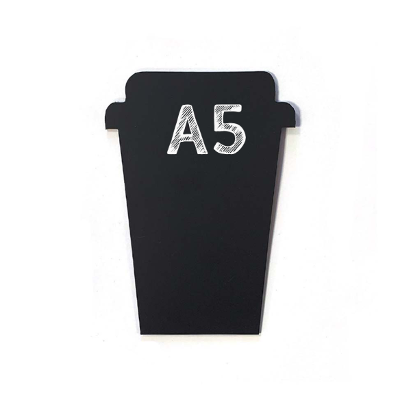 sk_Меловой ценник-фигура СТАКАН КОФЕ для нанесения меловым маркером,150х210мм (А5),толщина 3мм,черная