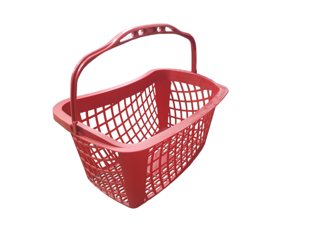 00_Корзина покупательская пластиковая SLIM 27 л. RD с одной ручкой, эргономичная форма, Красный
