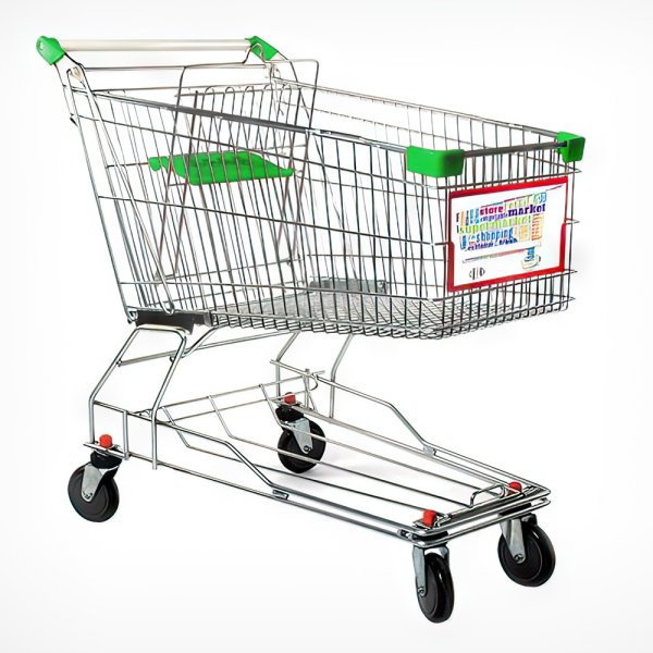 stpos_Тележка покупательская 240 литров, цинк+лак, c детским сидением, c поддоном (азиатский тип), Зеленый