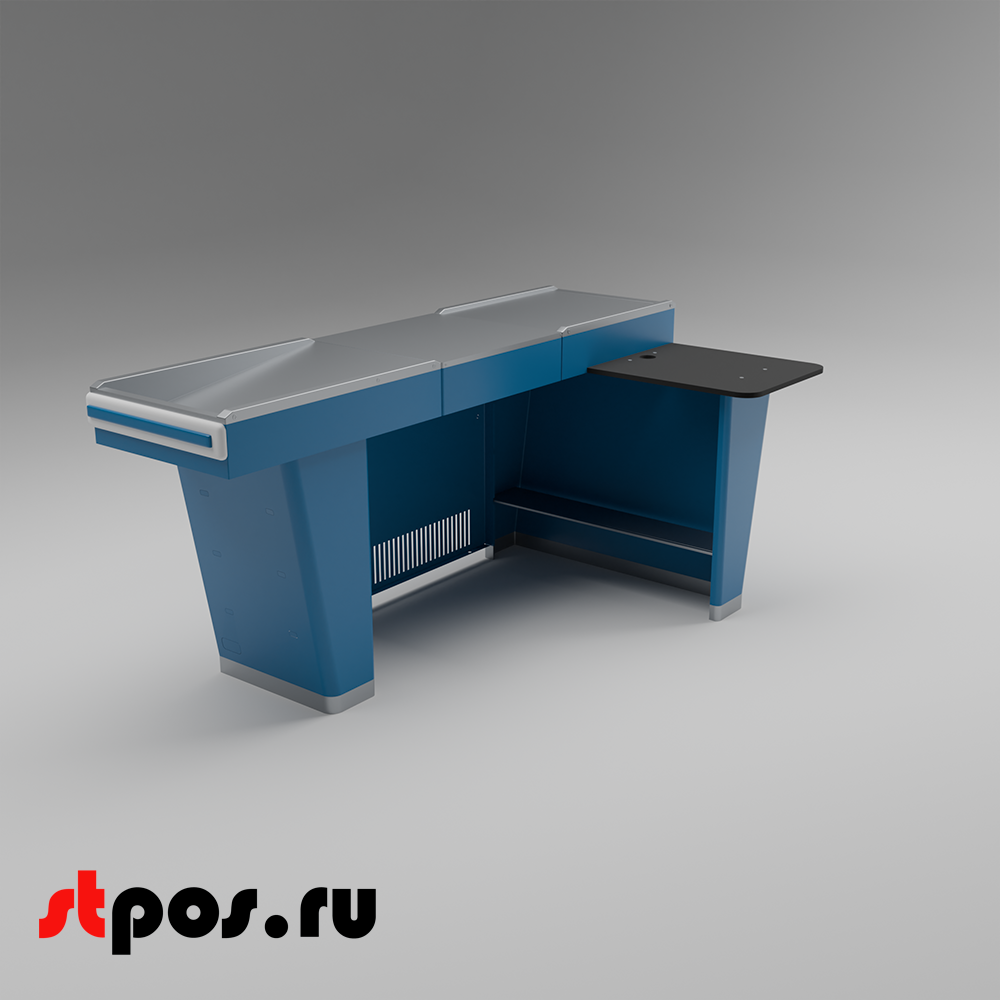 02_Кассовый бокс Stream-L-180 v2.0 (шлиф. нерж., без вырезов, узкий накоп), RAL 5005, Синий, Правый