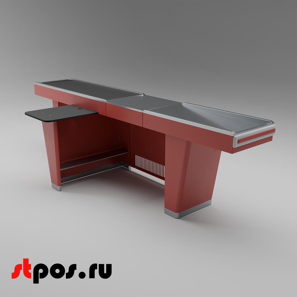 02_Кассовый бокс Stream-L-320-Т150 (тр-р 150см,шл_нерж.,б_выр_,уз_нак.), RAL3000, Красный, Левый