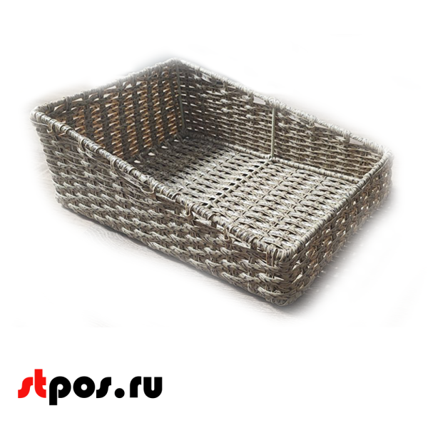 00_Корзина плетеная прямая 280х400х150(70) мм со скосом, Полиротанг, Натуральный цвет