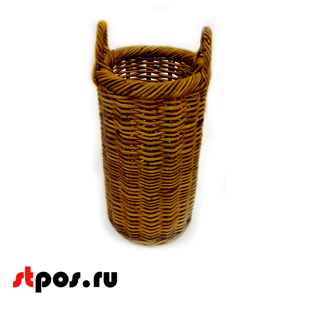 01_Корзинка круглая плетенная из натурального ротанга, для зонтов, с двумя ручками,270х500 мм, Коричневая