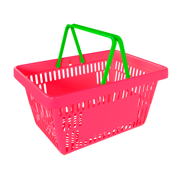 sk_1_Корзина покупательская пластиковая РОЗОВАЯ (флюр) с 2 салатными ручками УСИЛЕННАЯ ROCK SE 20 л