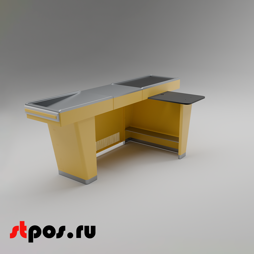 02_Кассовый бокс Stream-L-220-Т90 (тр-р 90см, ш.нерж.,без вырезов,узкий нак.), RAL1018, Желтый, Правый