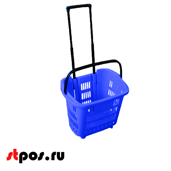 08_Корзина тележка пластиковая 2 колеса 34л, 2 ручки, Синий, BU