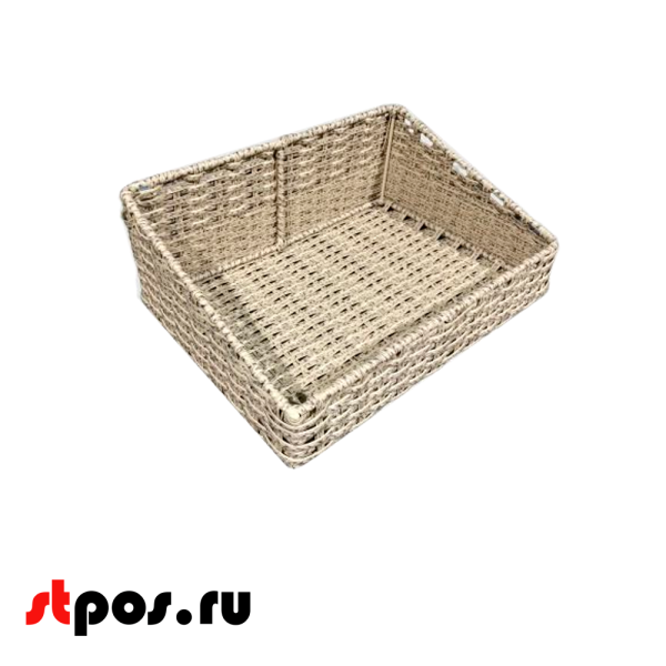 00_Корзина плетеная прямая 400х500х200(100) мм со скосом, Полиротанг, Натуральный цвет