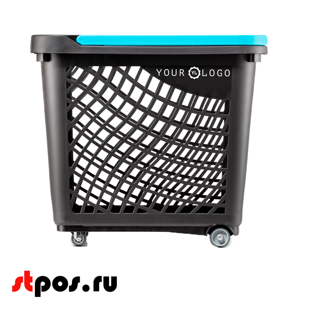 00_Корзинка покупательская Wanzl GT60eco 63л,До35кг,4 колеса(2поворот.),RAL9005 Чёрный, Ручка голубая