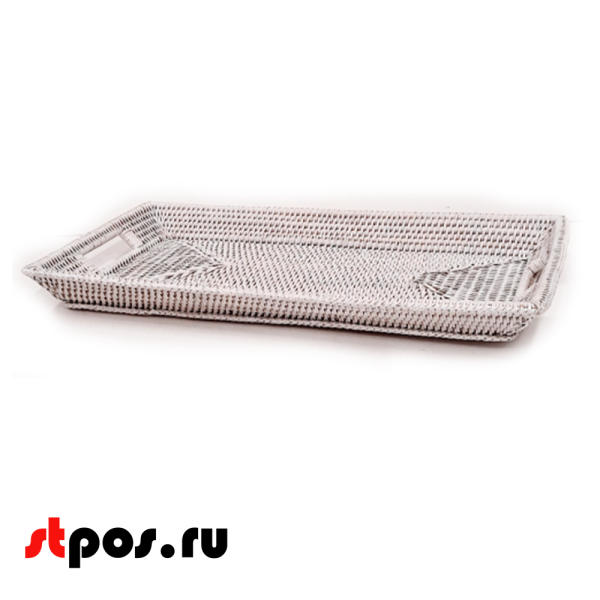 00_Поднос плетенный прямоугольный из натурального ротанга, 550х350х60 мм, Белый