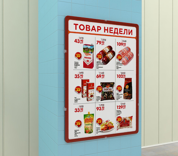 КРАСНАЯ пластиковая рамка А3 на самоклеющемся держателе