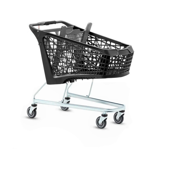 sk_Тележка покупательская Salsa 150л, б/платф,корзина, Черный,задняя стенка,дет.сидение,ручка,Серый