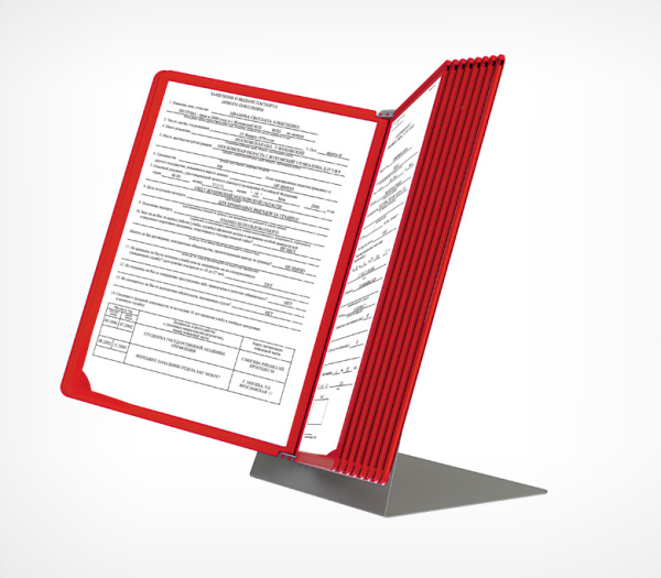 1_НАСТОЛЬНАЯ перекидная система с 10 рамками INFOFRAME, Красные рамки