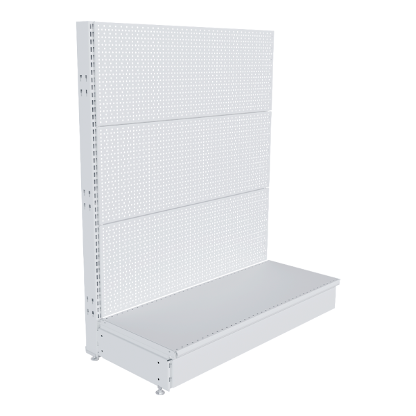 stpos_НАБОР Стеллаж 25 70 ПЕРФОРИРОВАННЫЙ пристенный1200х1000хо400, 1 полка + плинтус, RAL9016, Белый