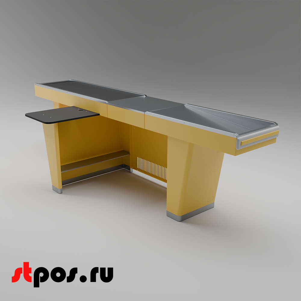 02_Кассовый бокс Stream-L-320-Т150 (тр-р 150см,шл_нерж.,б_выр_,уз_нак.), RAL1018, Желтый, Левый