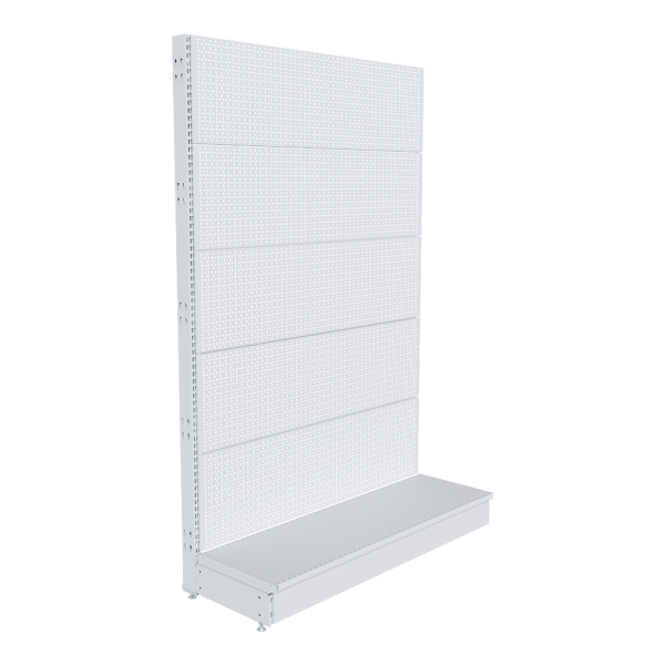 stpos_НАБОР Стеллаж 25 70 ПЕРФОРИРОВАННЫЙ пристенный1900х1250хо400, 1 полка + плинтус, RAL9016, Белый