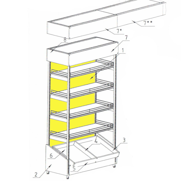 1_ЛДСП задняя стенка 2080х1221мм (изд.1) стеллажа-экспозитора алкогольного пристенного 2105х1250мм