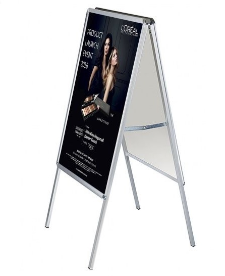 07_Штендер А-образный с двумя рамками А1, глянцевый угол, профиль 25мм, матовое серебро