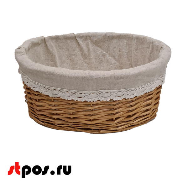 00_Корзинка плетенная овальная из цельного ивового прута, 270х200х120 мм, Натуральный цвет