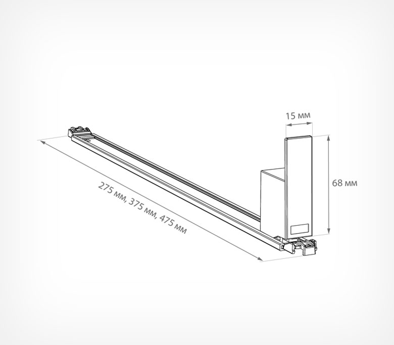 04_Пружинный толкатель 15х68мм FORTA SLIMA-0 4-8N, 4-8 ньютона, без ограничителя, 285мм, серый
