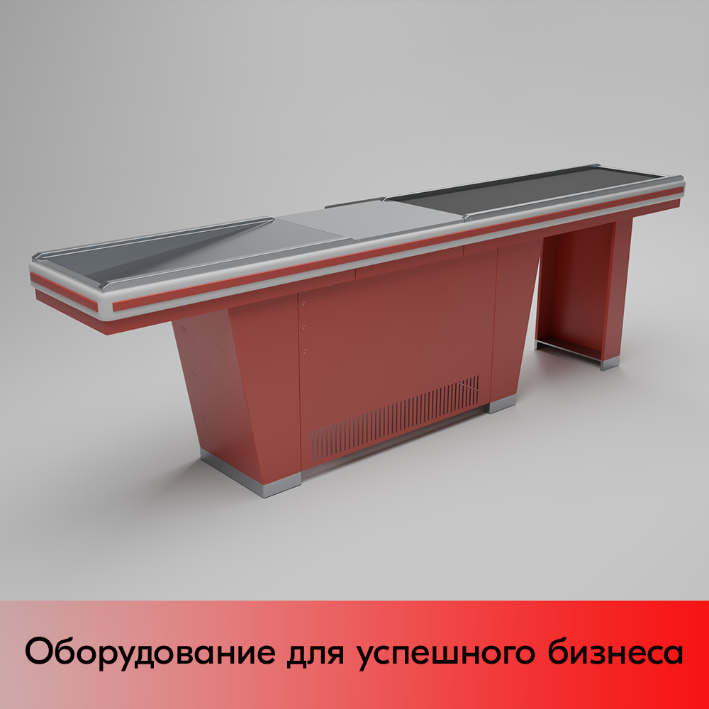 01_Кассовый бокс Stream-L-320-Т150 (тр-р 150см,шл_нерж.,б_выр_,уз_нак.), RAL3000, Красный, Левый