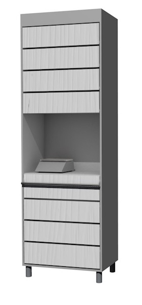 02_Диспенсер сигаретный ЛДСП, 7 полок по 10 видов, 731х420(320)х2066 (с нишей под весы)