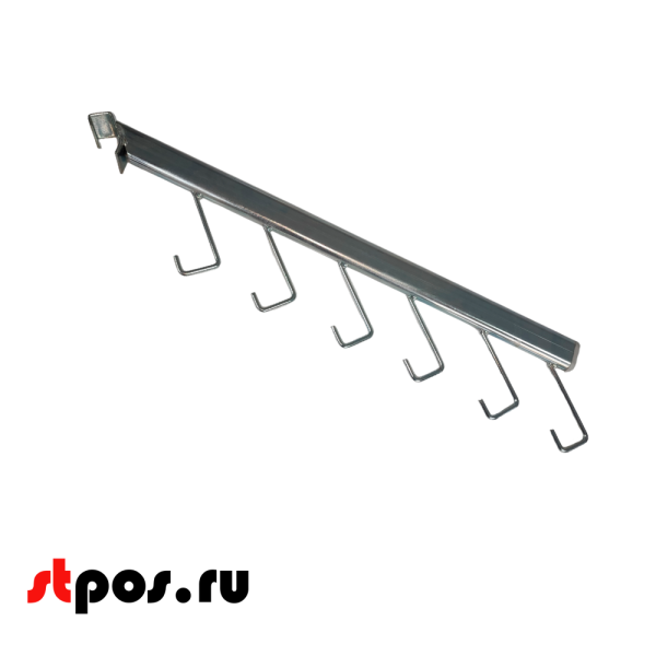 00_Держатель сковородок на прфоильную штангу 30х15 мм, 6 крючков, наклонный, цинк-хром