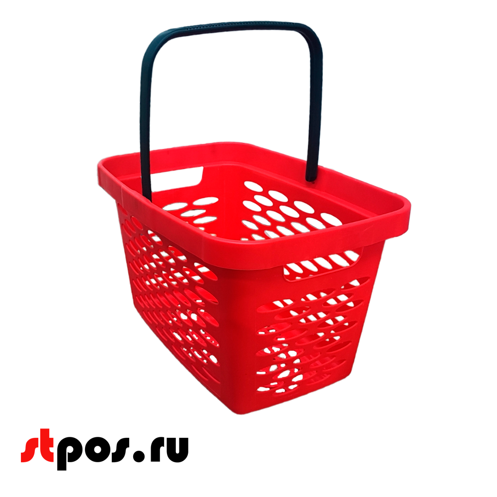 06_Корзина покупательская пластиковая 27л с одной складывающейся ручкой, Красная