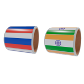 НАБОР Рулон этикетки самокл,Флаг России+Рулон этикетки самокл,Флаг Индии 20х30мм, 250 шт в рул