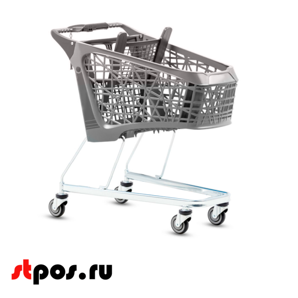 00_Тележка покупательская Salsa 200,195л,б платф,корзина,задн. стенка,дет.сидение,ручка RAL7015,Серый 