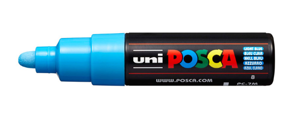 1_Маркер на водной основе POSCA PC-7M, голубой (LIGHT BLUE - 8), 4.5 - 5.5 мм, пул. нак.
